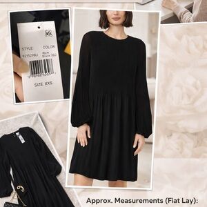 MSK Black Pleated Shift Dress Long Sleeve Released Pleat NWT XXS